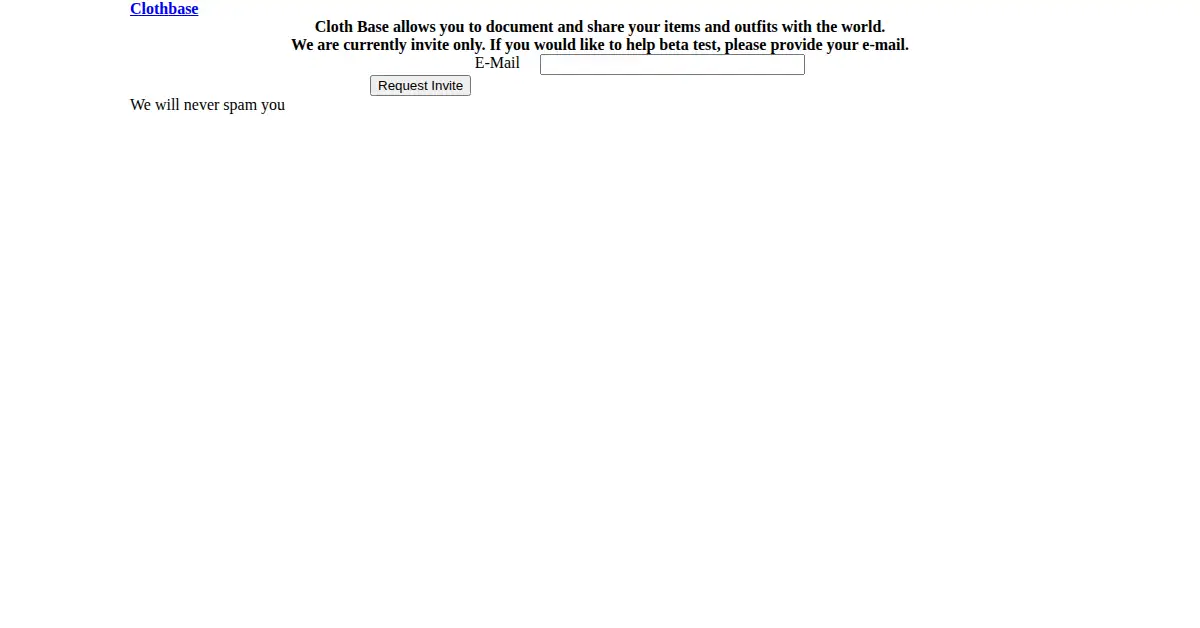 clothbase.com as the Internet Archive first saved it, 1 Jun 2013