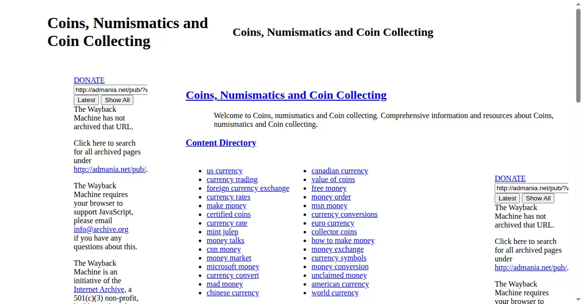 coinz.us as the Internet Archive first saved it, 14 Jun 2008