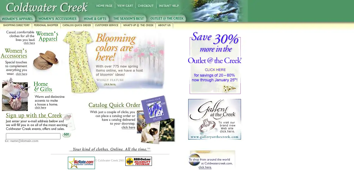 coldwatercreek.com as the Internet Archive first saved it, 19 Jan 2001