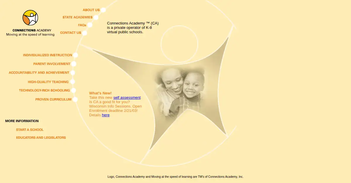 connectionsacademy.com as the Internet Archive first saved it, 29 Jan 2003