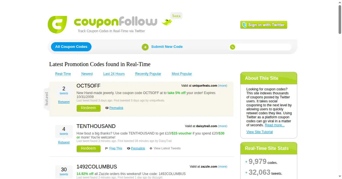 couponfollow.com as the Internet Archive first saved it, 9 Oct 2009