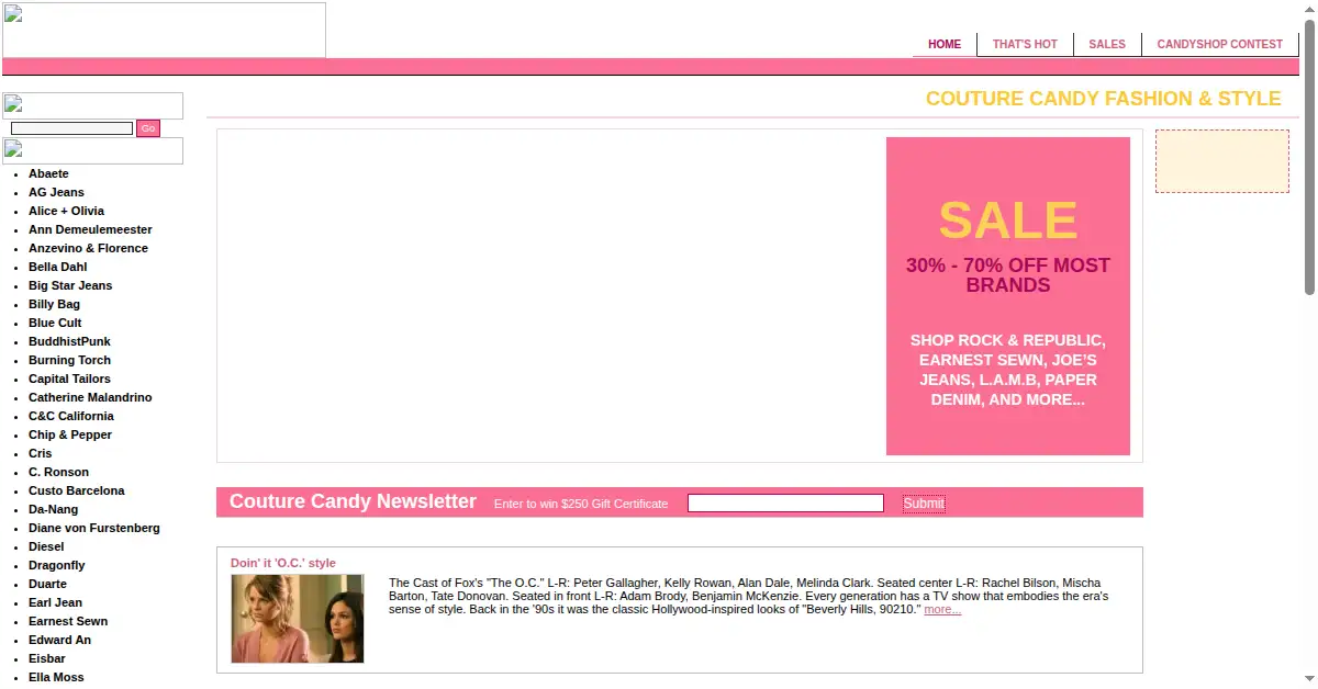 couturecandy.com as the Internet Archive first saved it, 20 Feb 2005