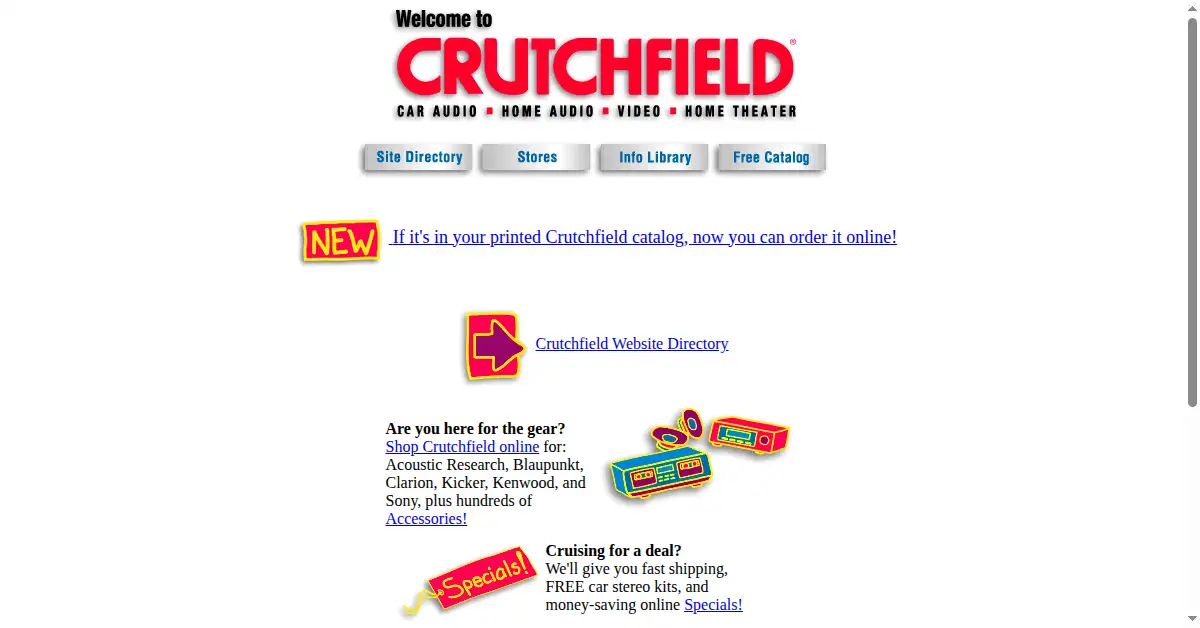 crutchfield.com as the Internet Archive first saved it, 22 Feb 1997