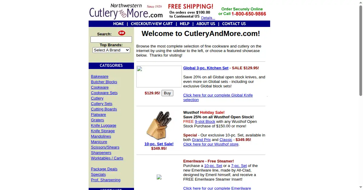 cutleryandmore.com as the Internet Archive first saved it, 19 Jan 2001