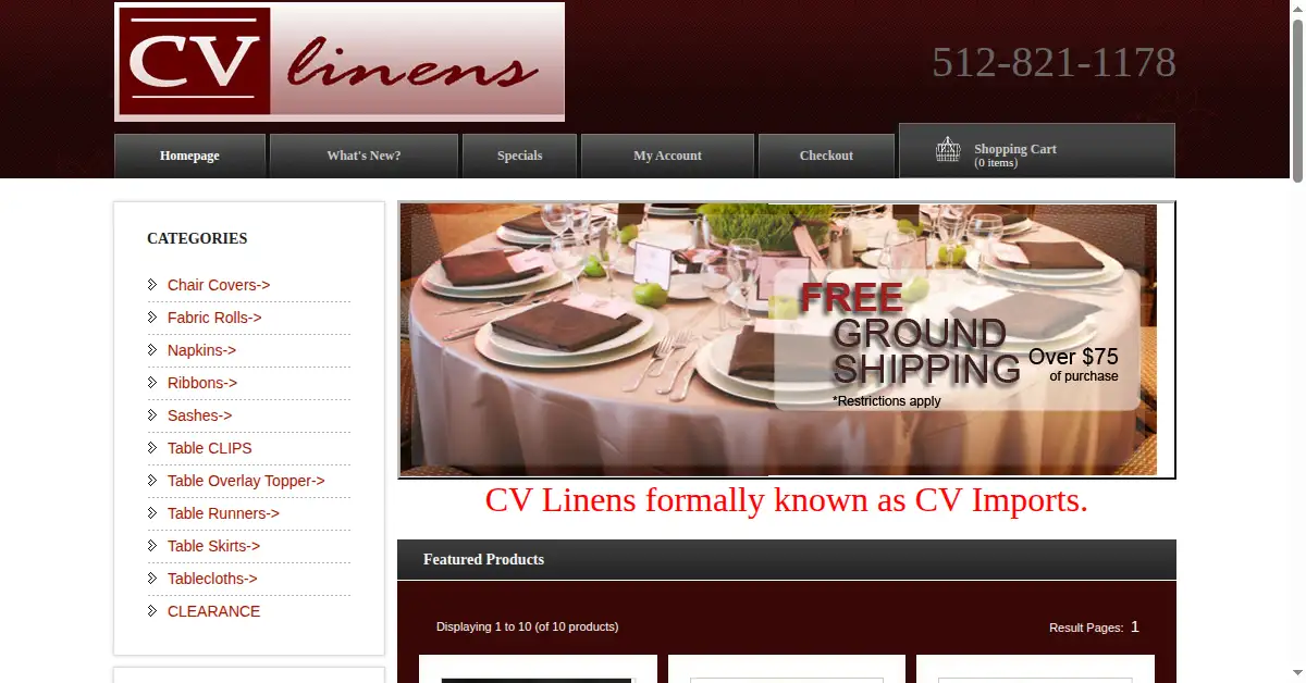cvlinens.com as the Internet Archive first saved it, 8 Jan 2010