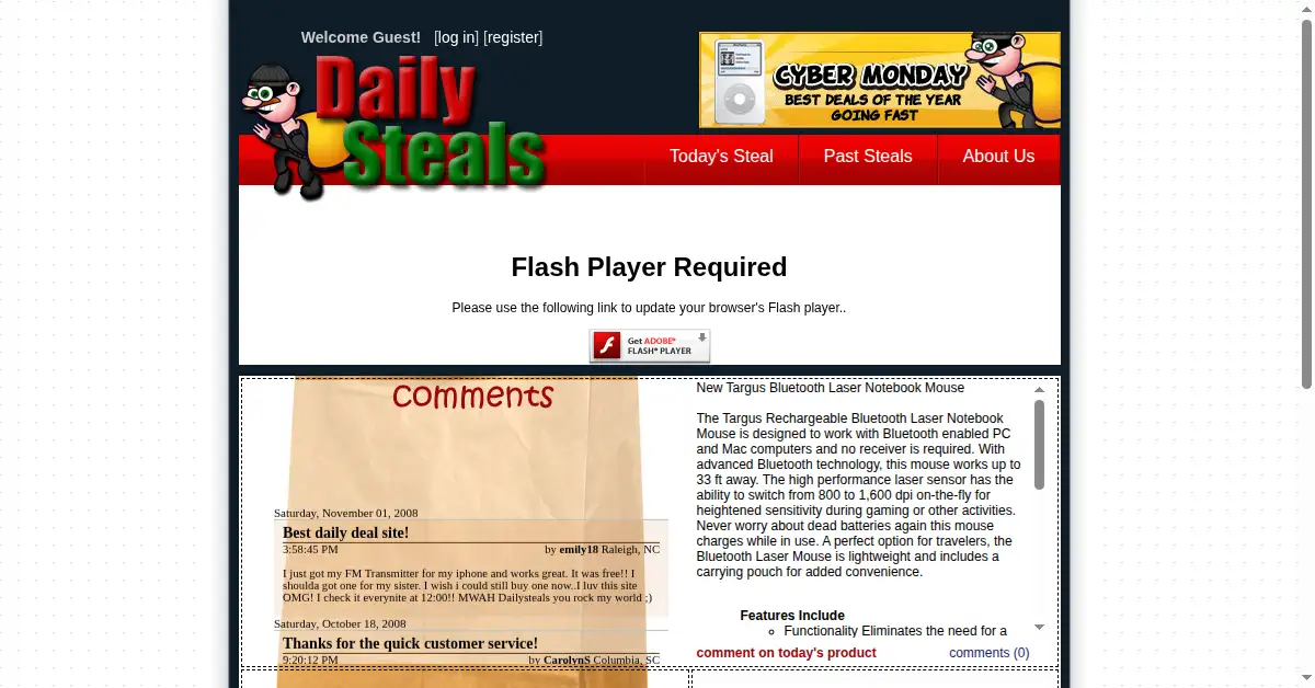 dailysteals.com as the Internet Archive first saved it, 21 Nov 2008
