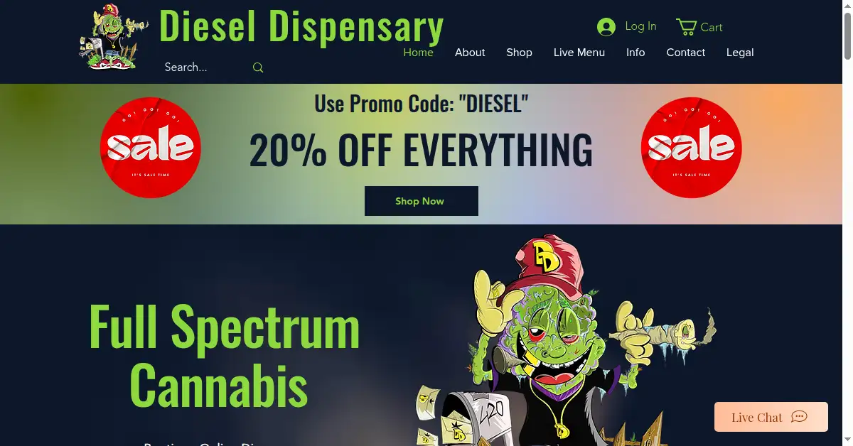 dieseldispensary.com as the Internet Archive first saved it, 5 Feb 2024