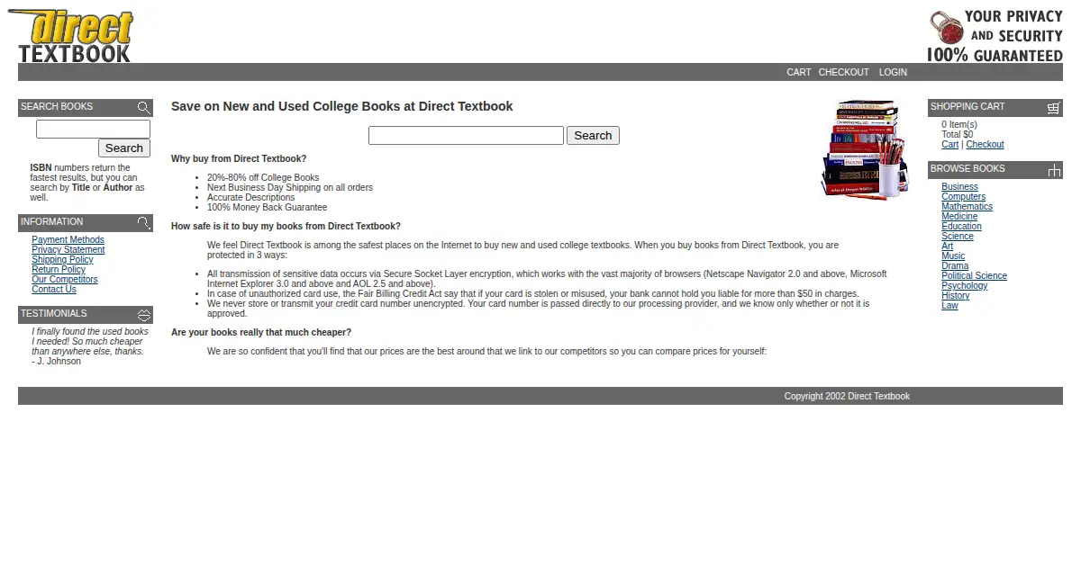 directtextbook.com as the Internet Archive first saved it, 5 Mar 2002