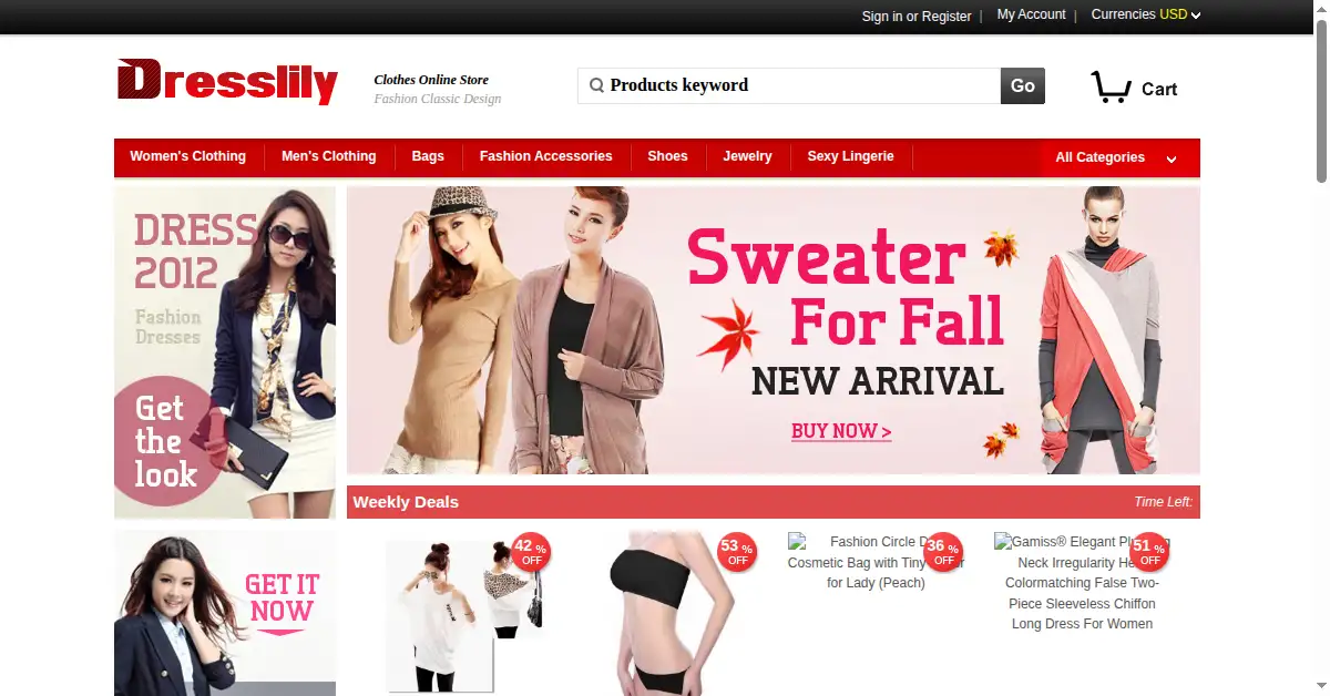 dresslily.com as the Internet Archive first saved it, 29 Sep 2012