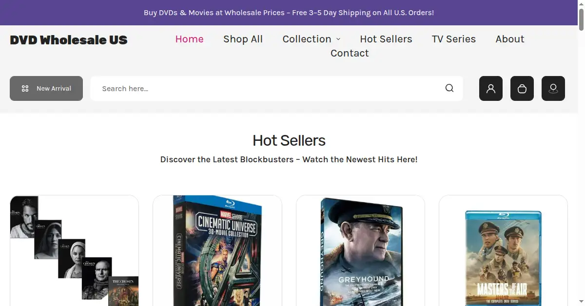 dvdwholesaleus.com as the Internet Archive first saved it, 10 Nov 2025