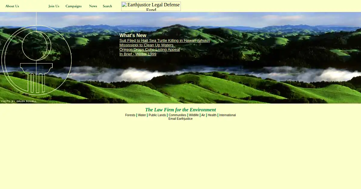 earthjustice.org as the Internet Archive first saved it, 6 Dec 1998