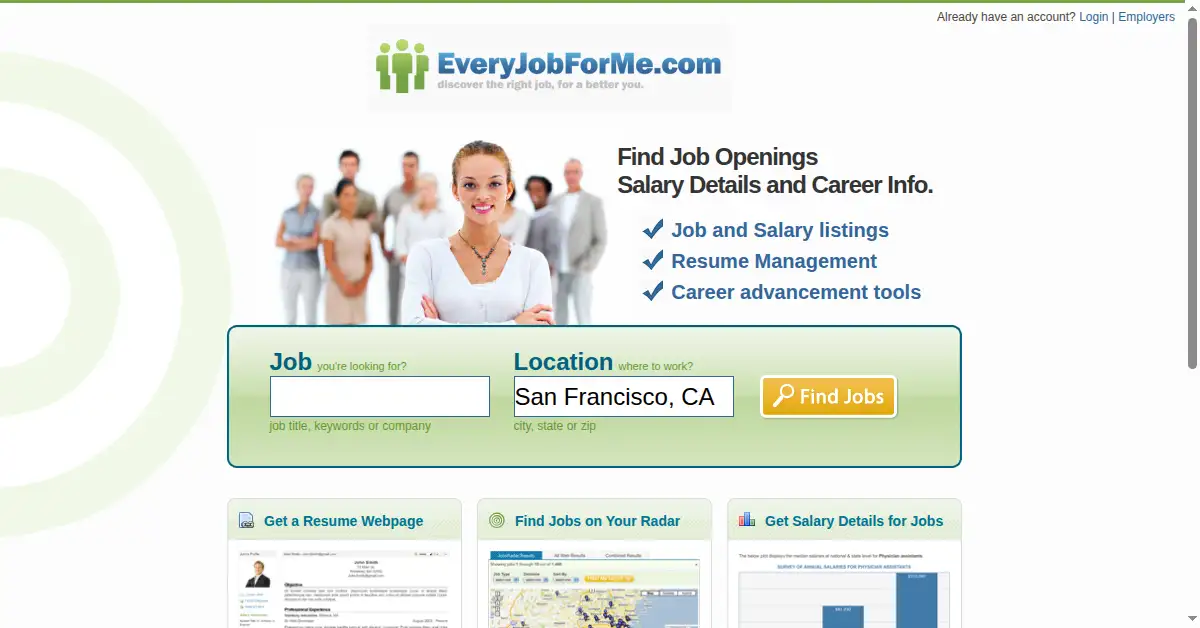 everyjobforme.com as the Internet Archive first saved it, 29 Jan 2013
