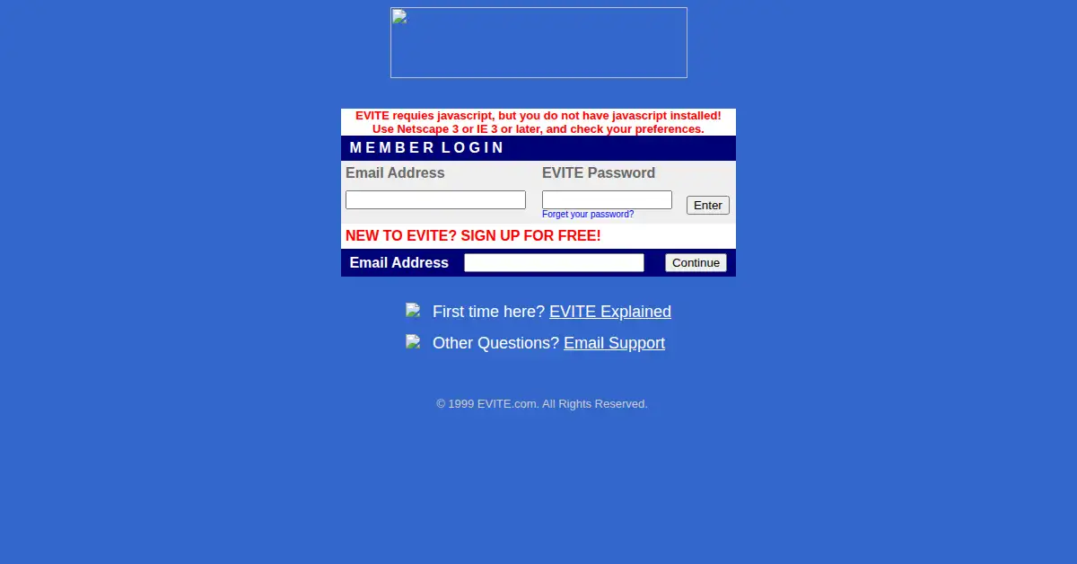 evite.com as the Internet Archive first saved it, 20 Apr 1999