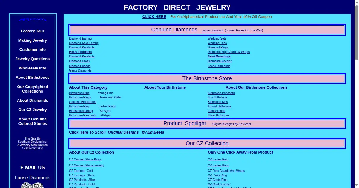 factorydirectjewelry.com as the Internet Archive first saved it, 21 Aug 2000