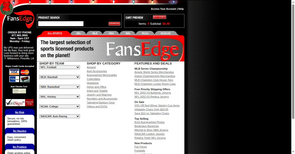 fansedge.com as the Internet Archive first saved it, 30 Oct 2002