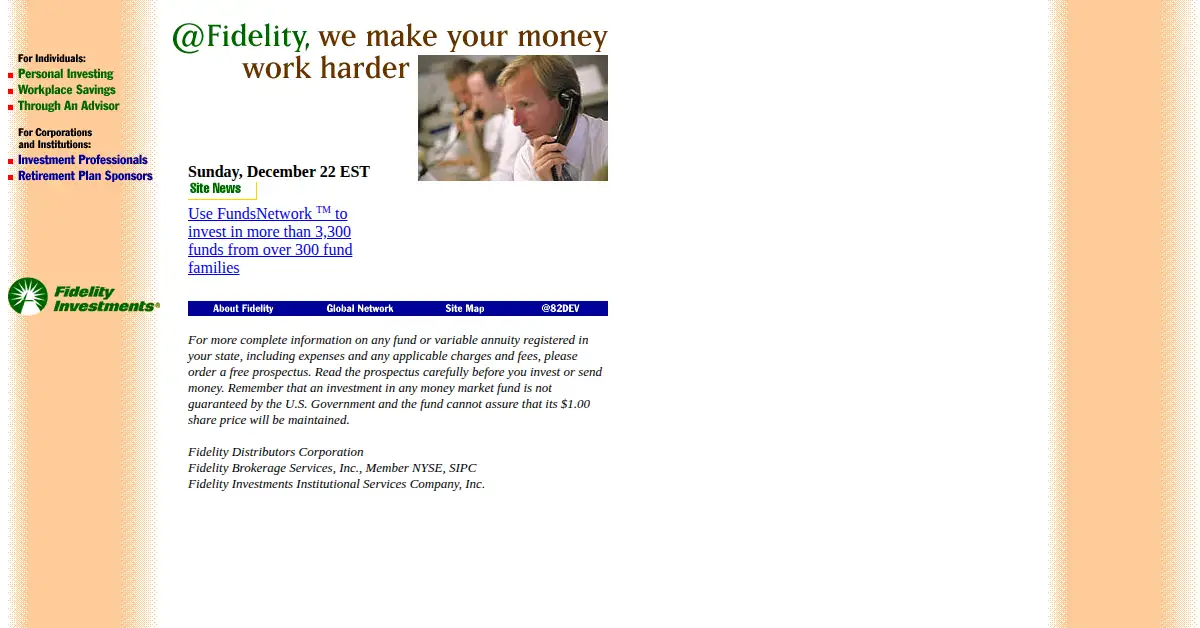 fidelity.com as the Internet Archive first saved it, 22 Dec 1996