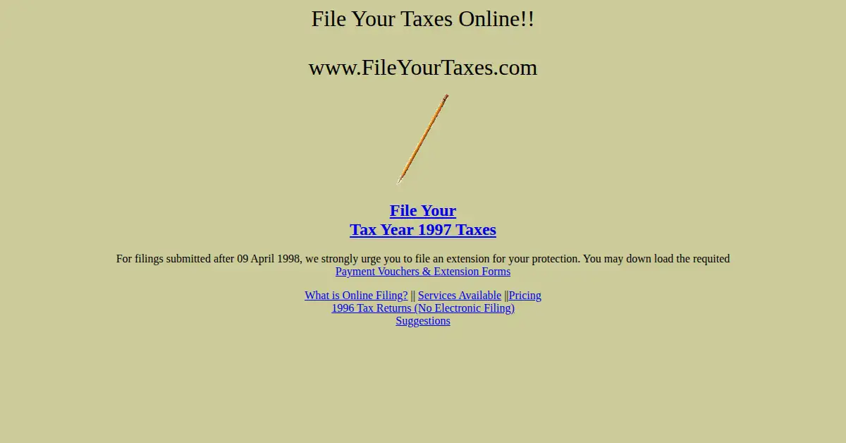 fileyourtaxes.com as the Internet Archive first saved it, 26 May 1998