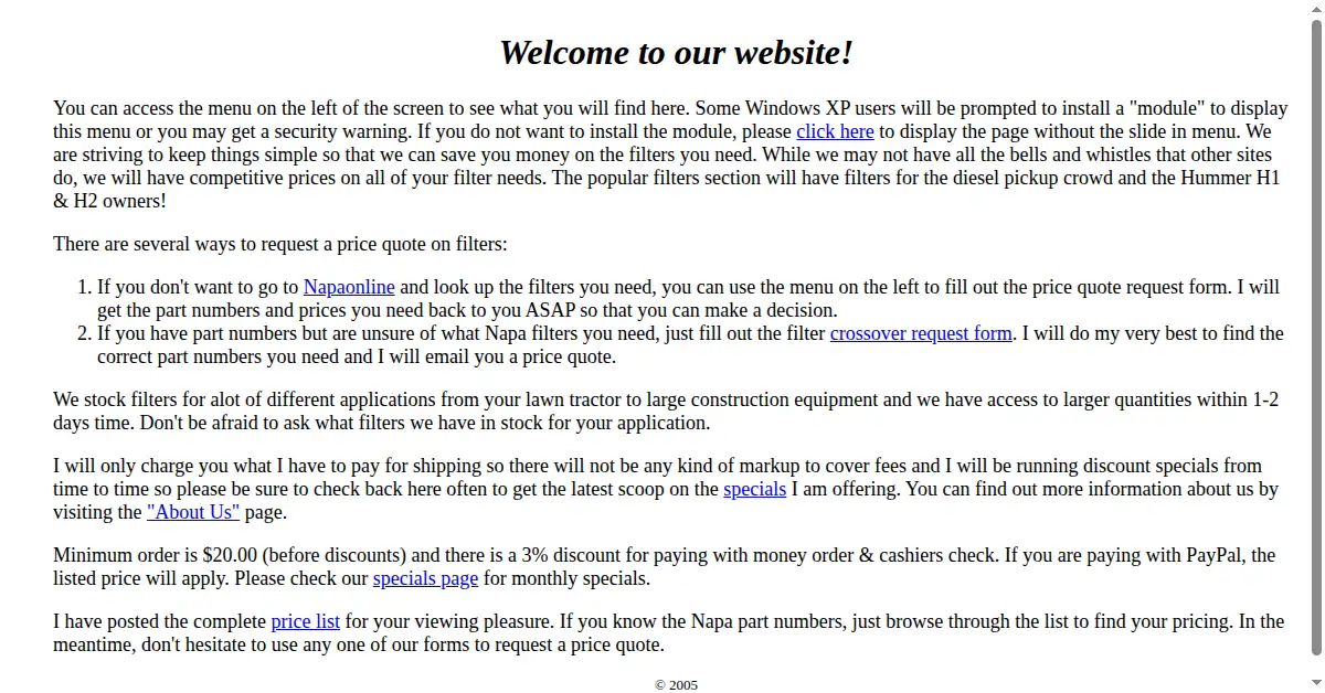 filterbuy.com as the Internet Archive first saved it, 24 Jan 2005
