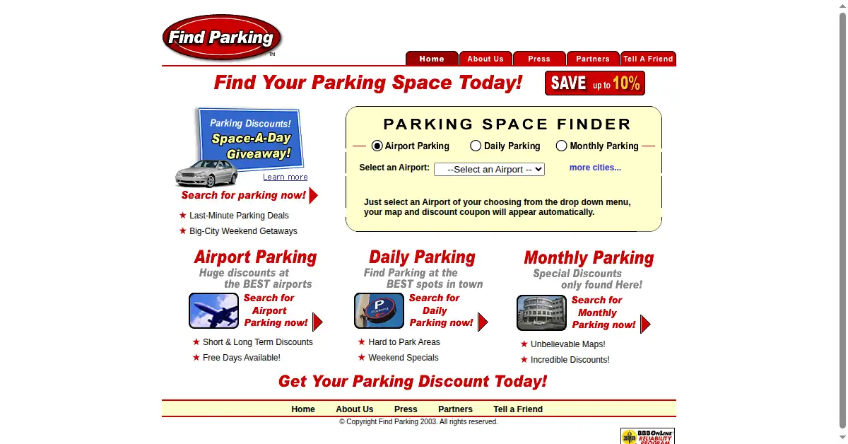 findparking.com as the Internet Archive first saved it, 5 Feb 2003