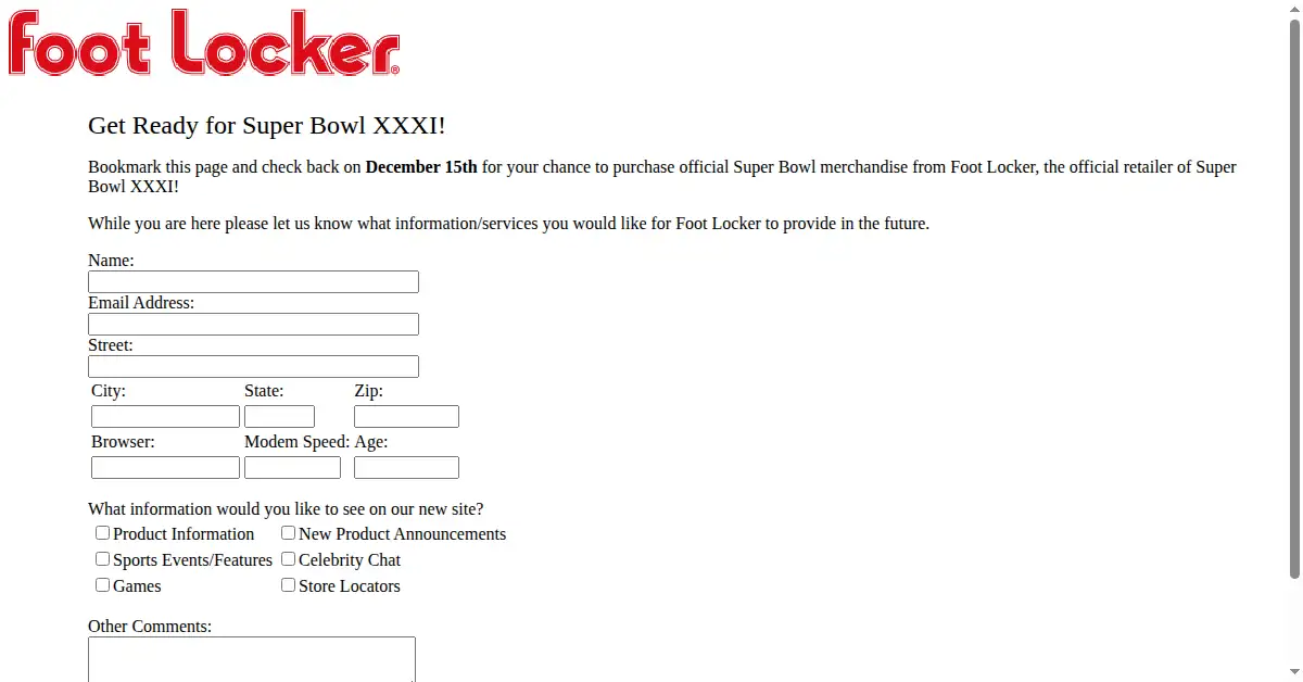 footlocker.com as the Internet Archive first saved it, 24 Dec 1996