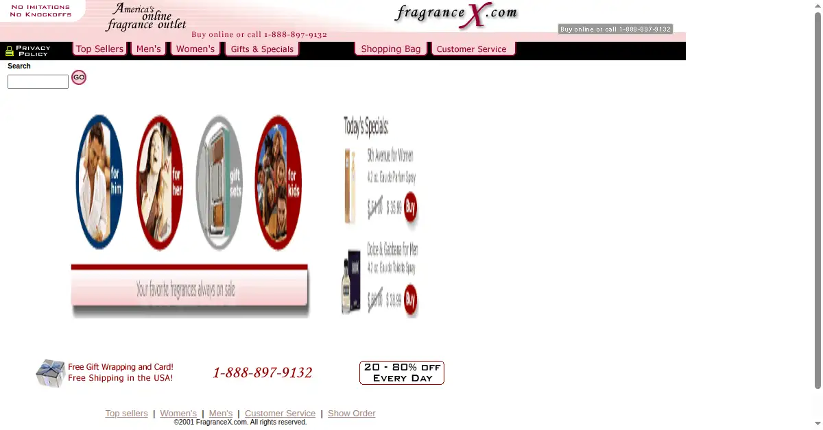 fragrancex.com as the Internet Archive first saved it, 2 Nov 2001