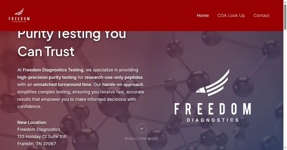 freedomdiagnosticstesting.com as the Internet Archive first saved it, 8 Feb 2026