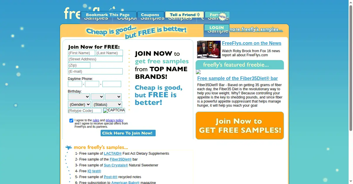 freeflys.com as the Internet Archive first saved it, 5 Sep 2008