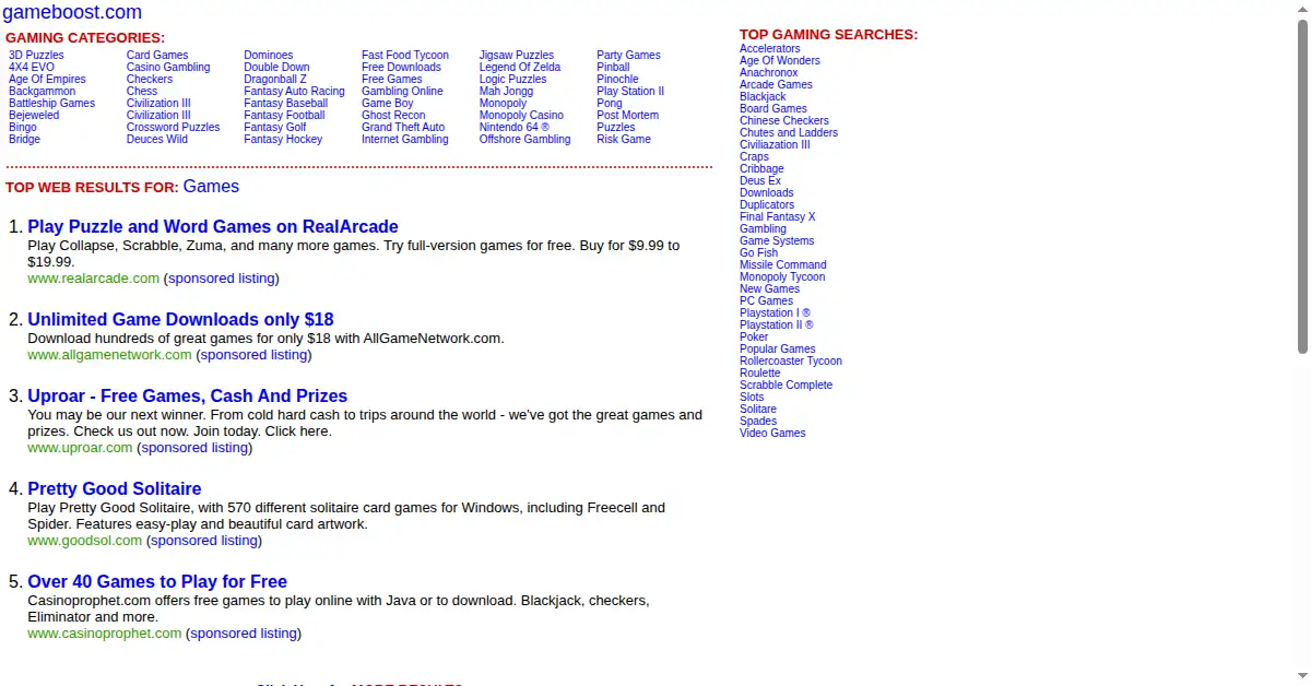 gameboost.com as the Internet Archive first saved it, 24 Jan 2005