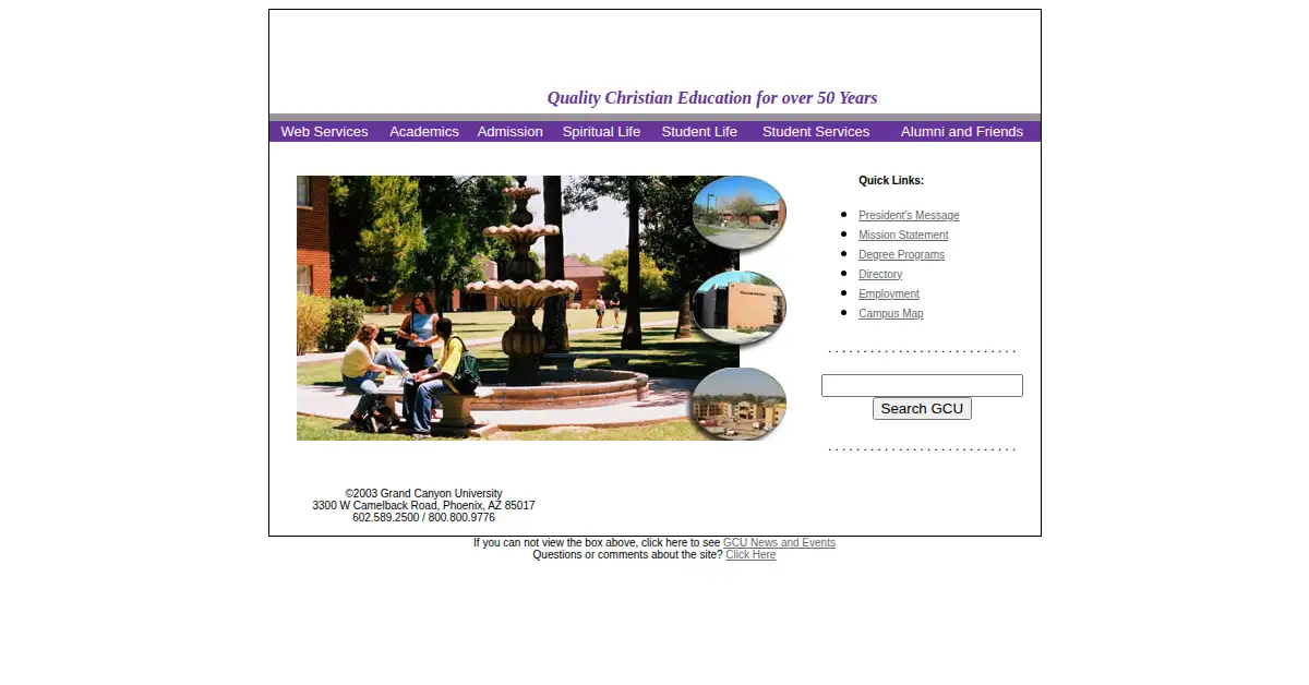 gcu.edu as the Internet Archive first saved it, 19 Nov 2003