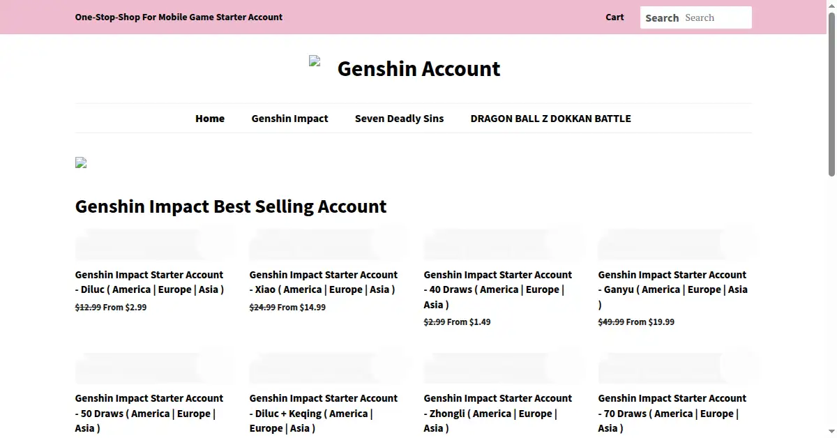 genshinaccount.com as the Internet Archive first saved it, 26 Feb 2021