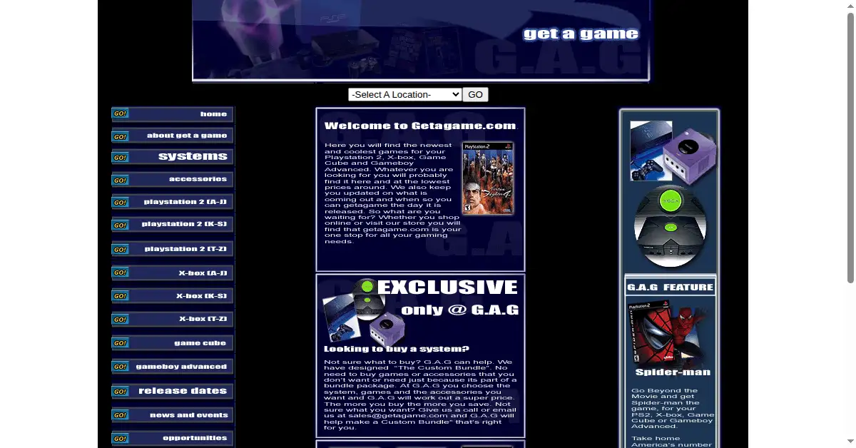 getagame.com as the Internet Archive first saved it, 11 Aug 2002