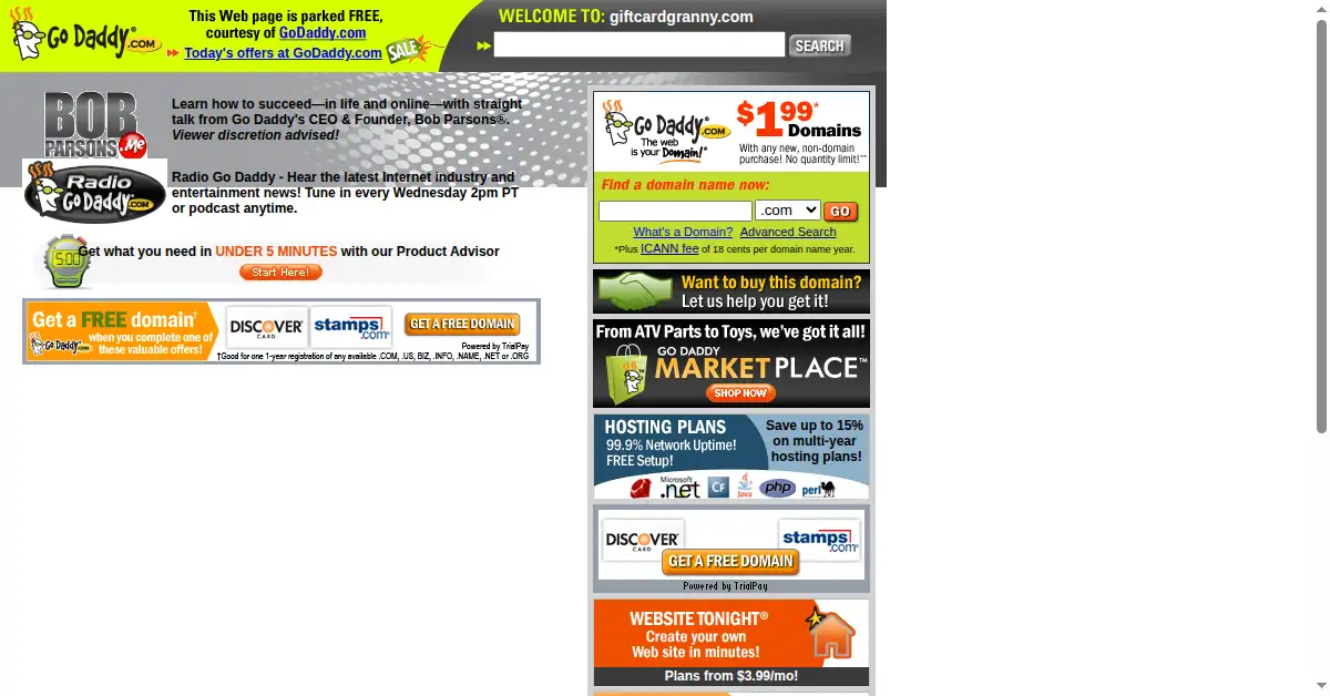 giftcardgranny.com as the Internet Archive first saved it, 5 Sep 2009