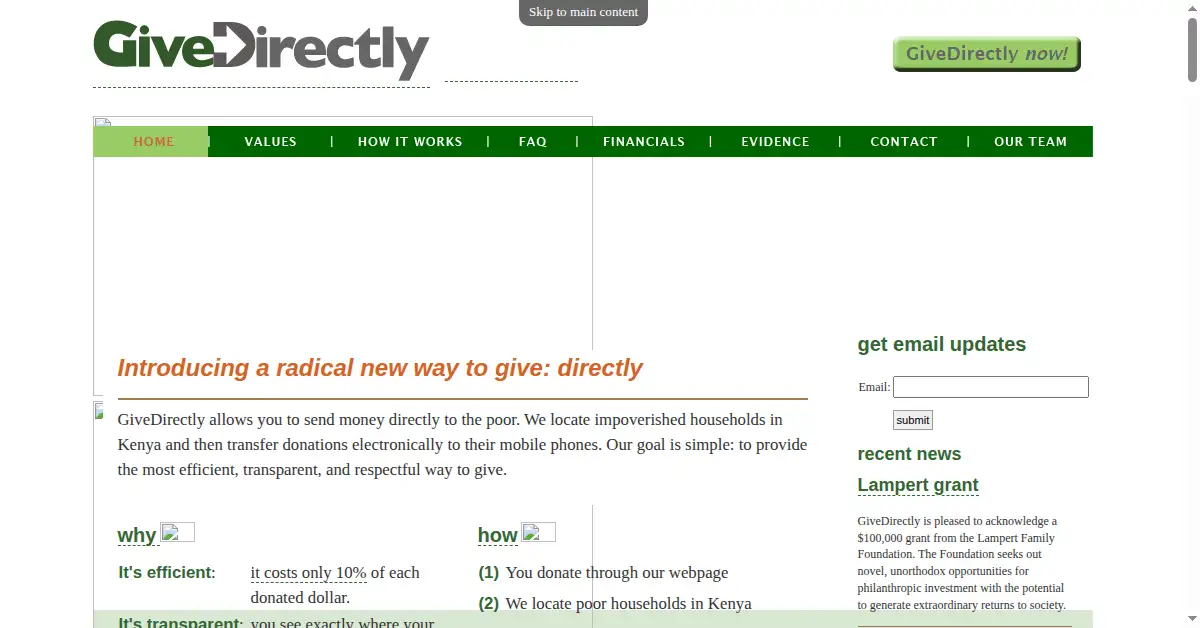 givedirectly.org as the Internet Archive first saved it, 11 Jul 2011