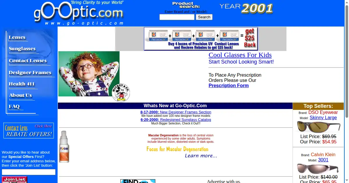 go-optic.com as the Internet Archive first saved it, 22 Oct 2000