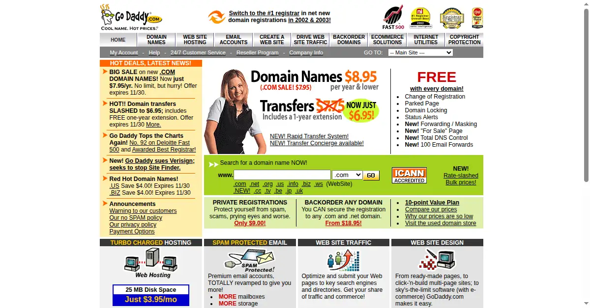 godaddy.com as the Internet Archive first saved it, 6 Nov 2003
