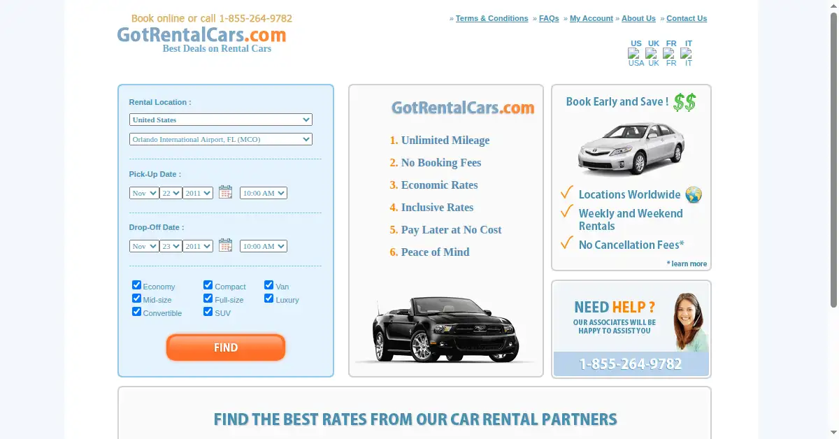 gotrentalcars.com as the Internet Archive first saved it, 21 Nov 2011