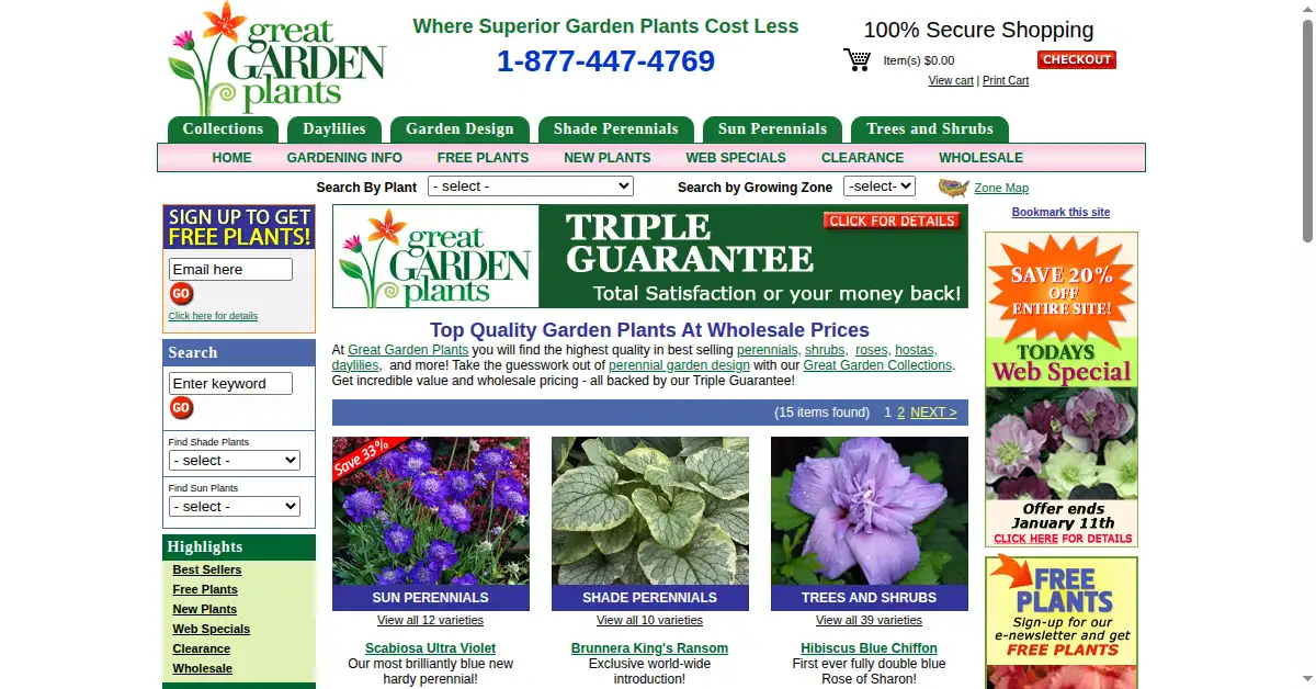 greatgardenplants.com as the Internet Archive first saved it, 21 Dec 2007