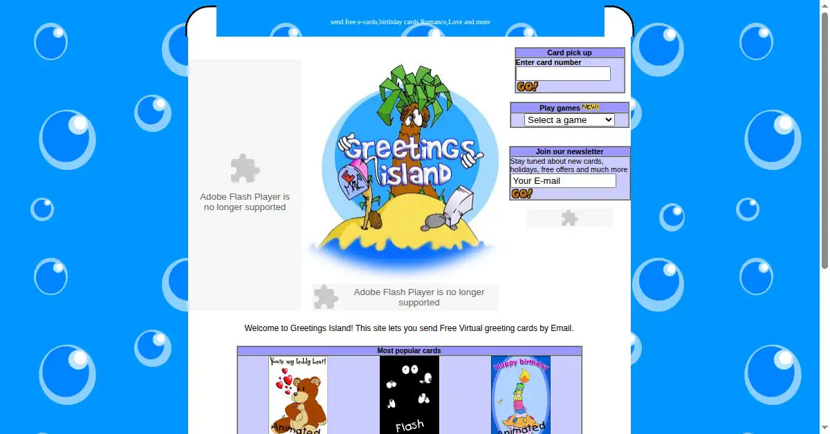 greetingsisland.com as the Internet Archive first saved it, 22 Jan 2002