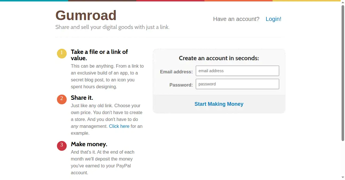 gumroad.com as the Internet Archive first saved it, 7 Apr 2011