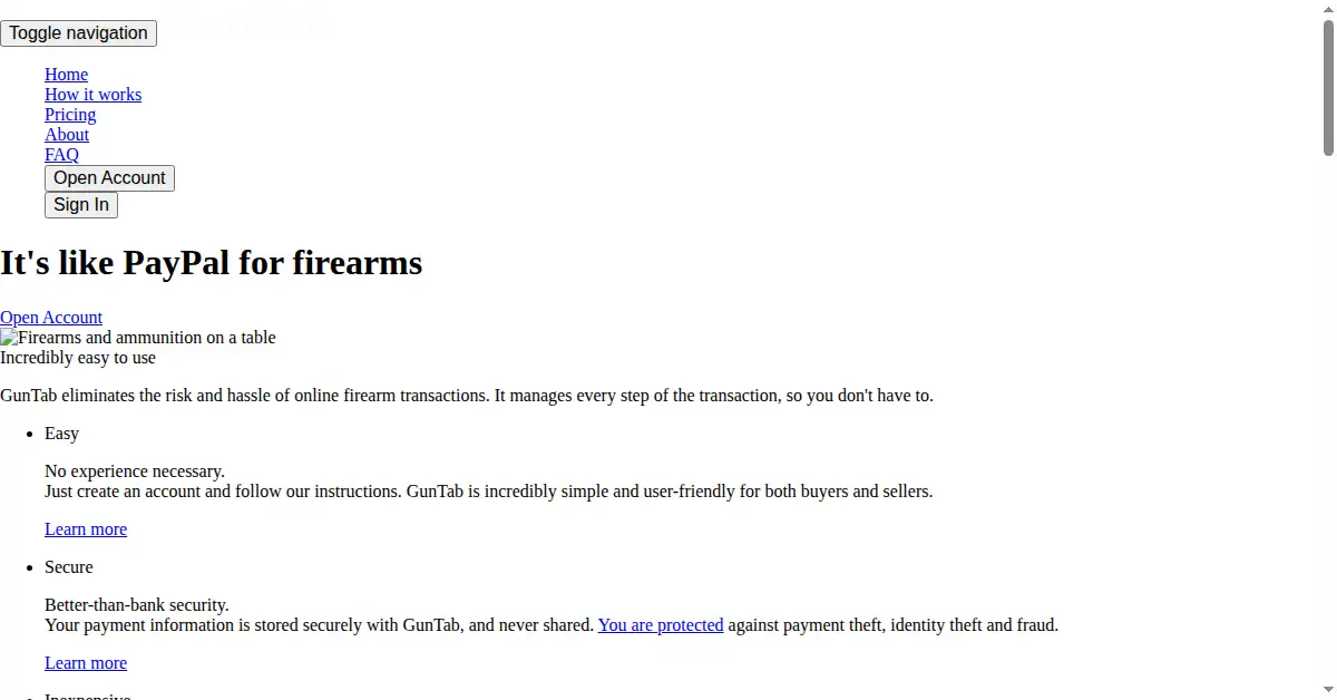 guntab.com as the Internet Archive first saved it, 29 Jan 2016