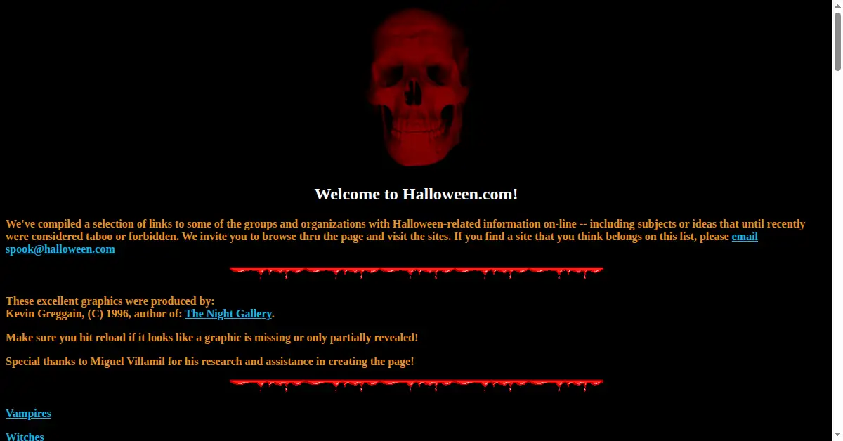 halloween.com as the Internet Archive first saved it, 22 Dec 1996