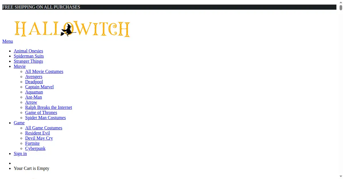 hallowitchcostumes.com as the Internet Archive first saved it, 20 Sep 2019