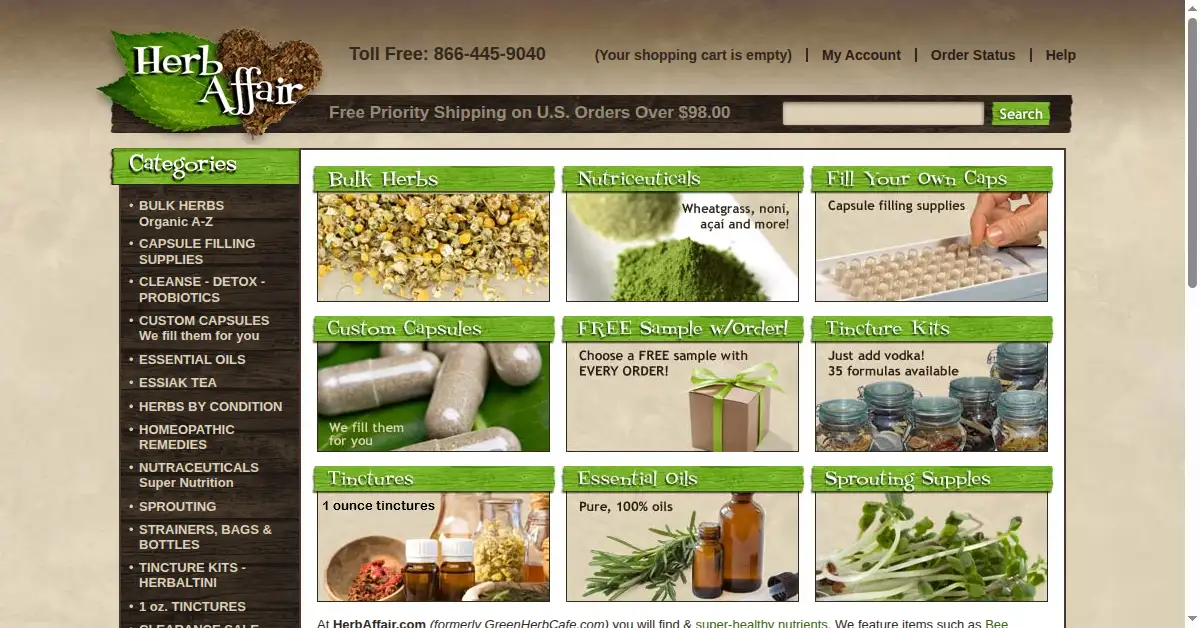 herbaffair.com as the Internet Archive first saved it, 29 Jul 2010