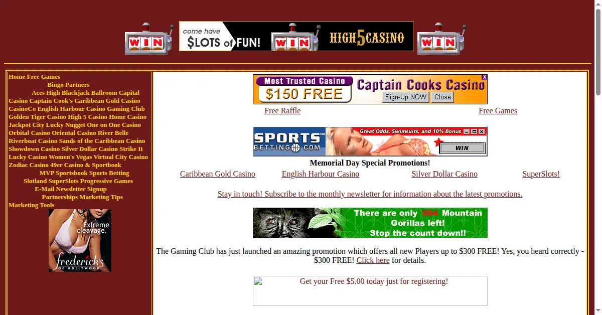 high5casino.com as the Internet Archive first saved it, 23 May 2002