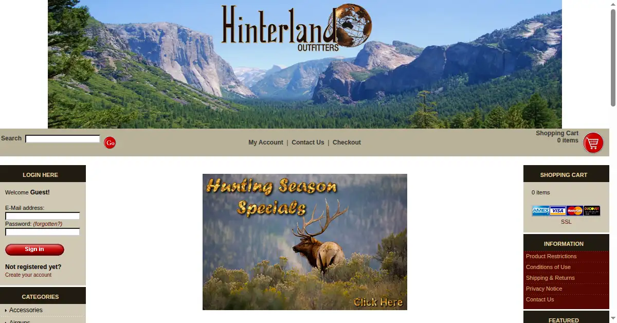 hinterlandoutfitters.com as the Internet Archive first saved it, 2 Dec 2009