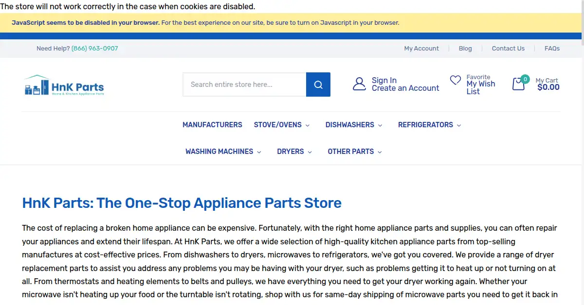 hnkparts.com as the Internet Archive first saved it, 10 Oct 2023
