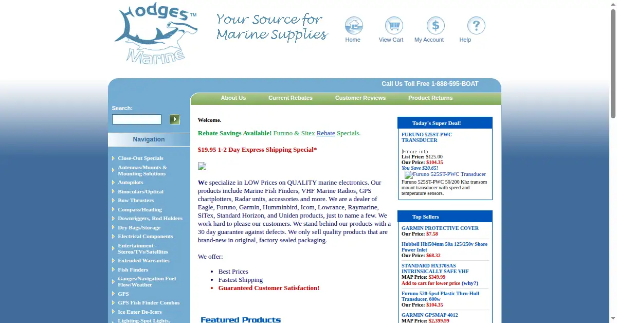 hodgesmarine.com as the Internet Archive first saved it, 3 Feb 2008