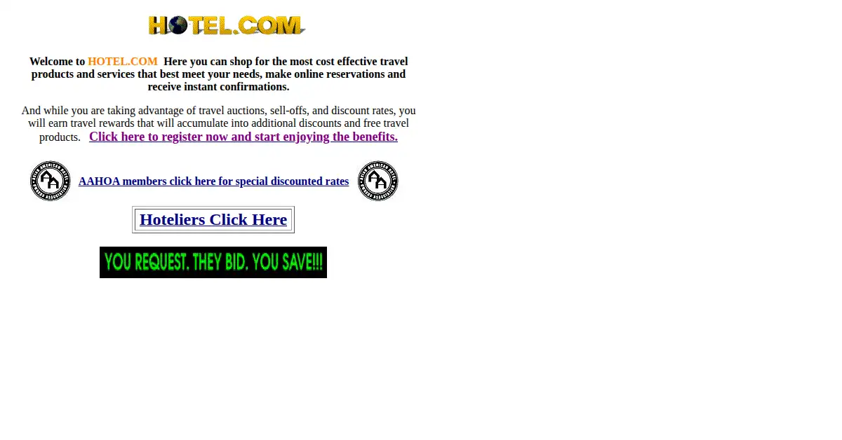hotel.com as the Internet Archive first saved it, 12 Jul 1997