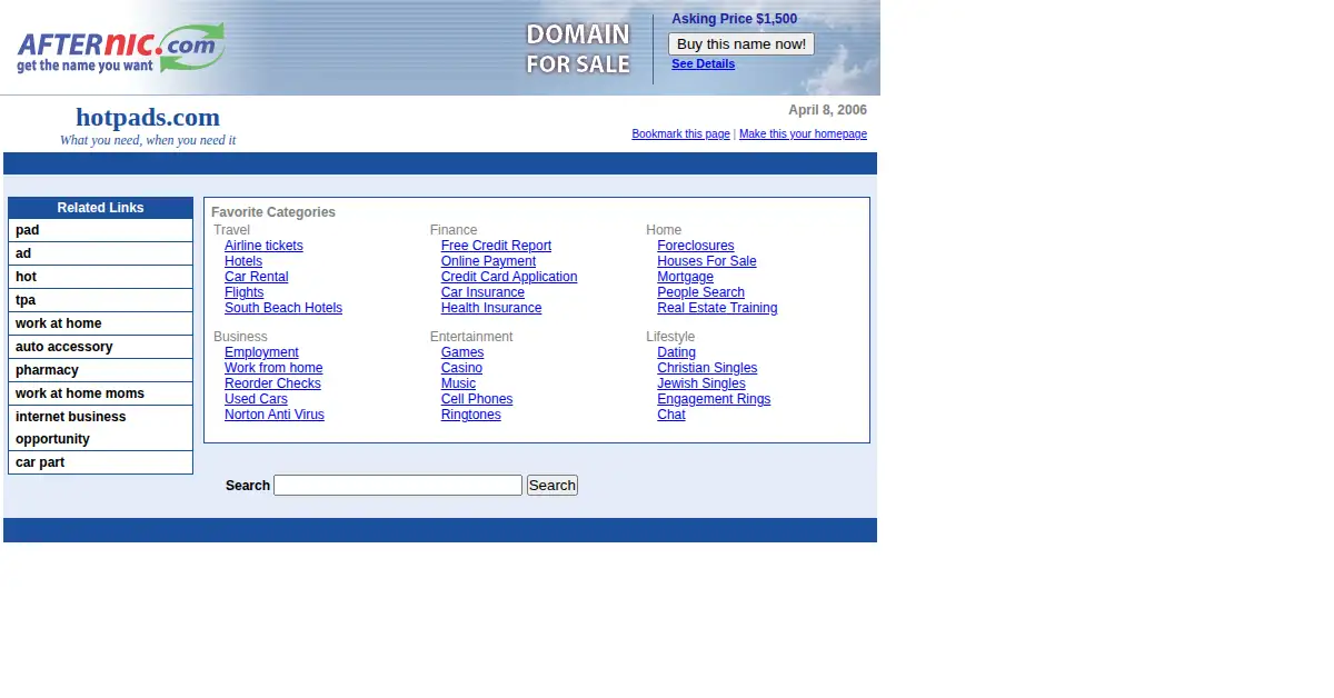 hotpads.com as the Internet Archive first saved it, 7 Feb 2005