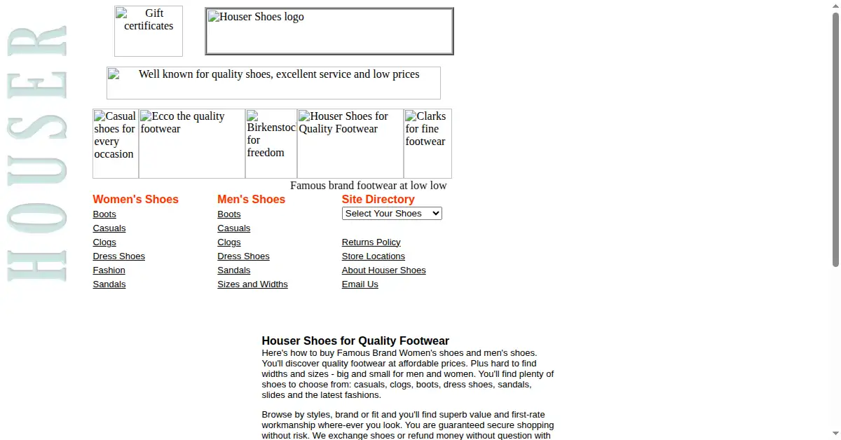 housershoes.com as the Internet Archive first saved it, 18 Oct 2000